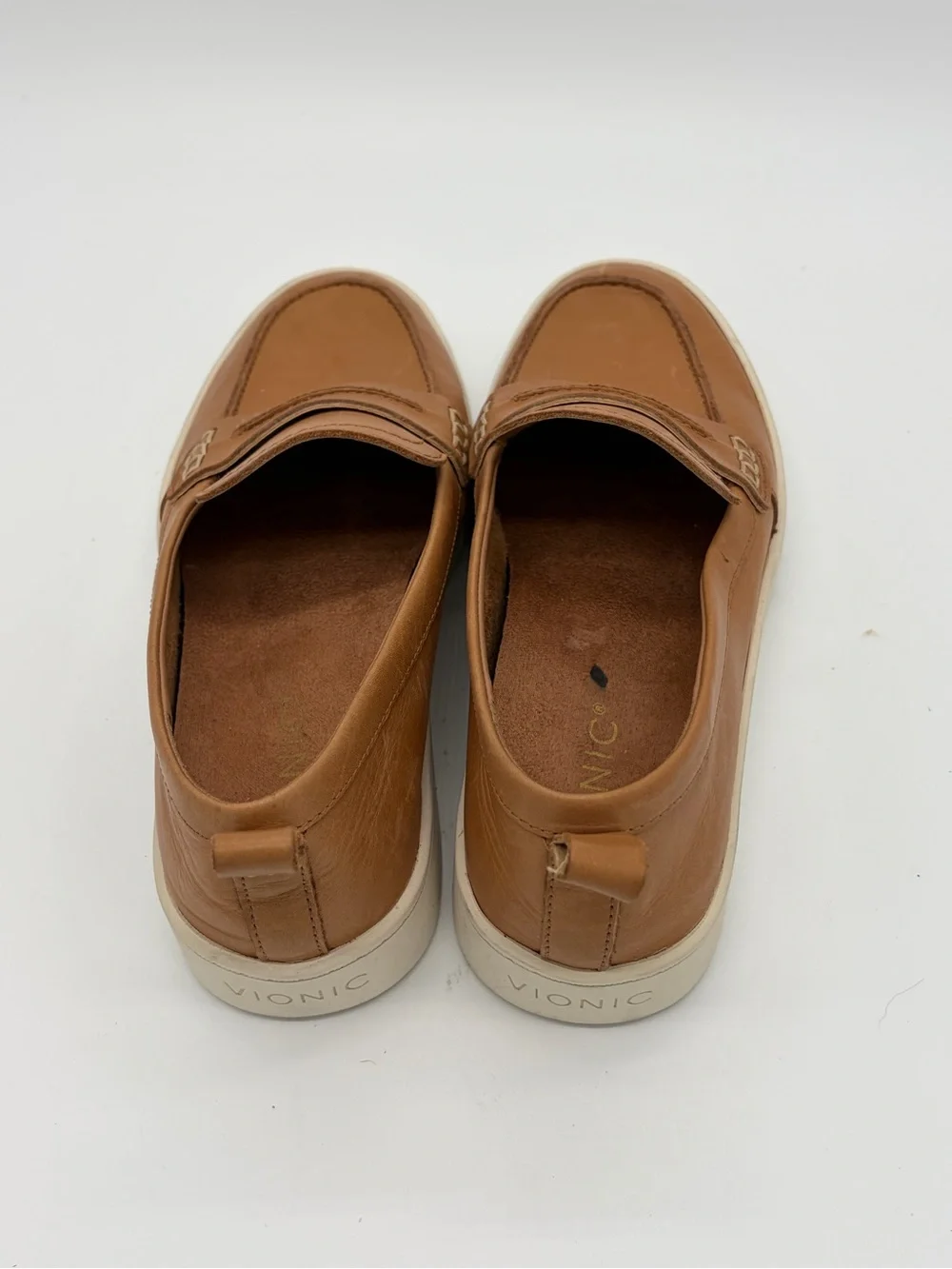 Vionic Tan Leather Penny Loafers with White Sole
